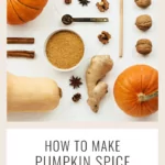 Different spices and pumpkins arranged on a countertop and text that says How to Make Pumpkin Spice