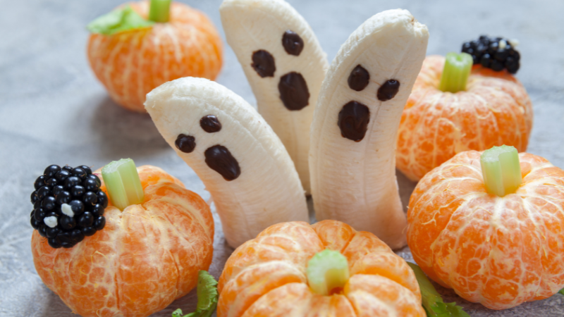 clementine pumpkins and banana ghosts Halloween Food