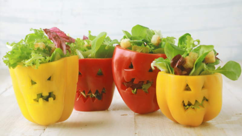 bell peppers with Jack O Lantern faces