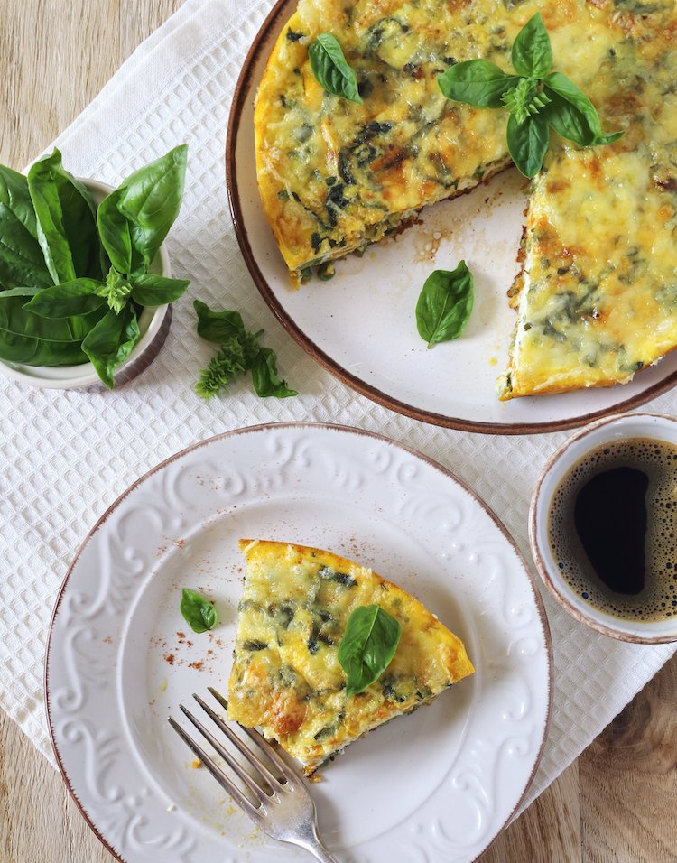 healthy green peas and sweet potato fritatta on a table