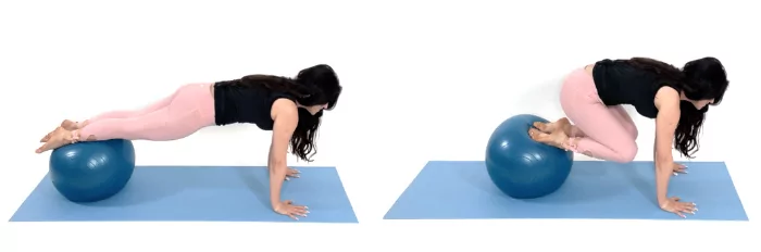 trainer Christina Carlyle doing a stability ball tuck crunch exercise
