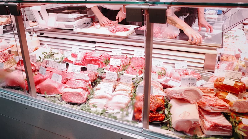 different cuts of meat in a grocery store