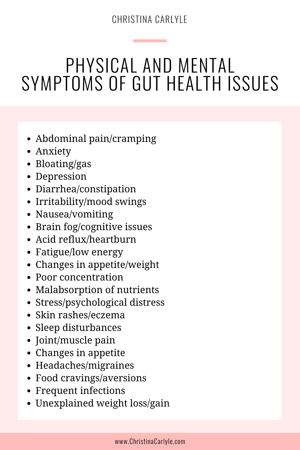 a list of physical and mental symptoms of gut health issues