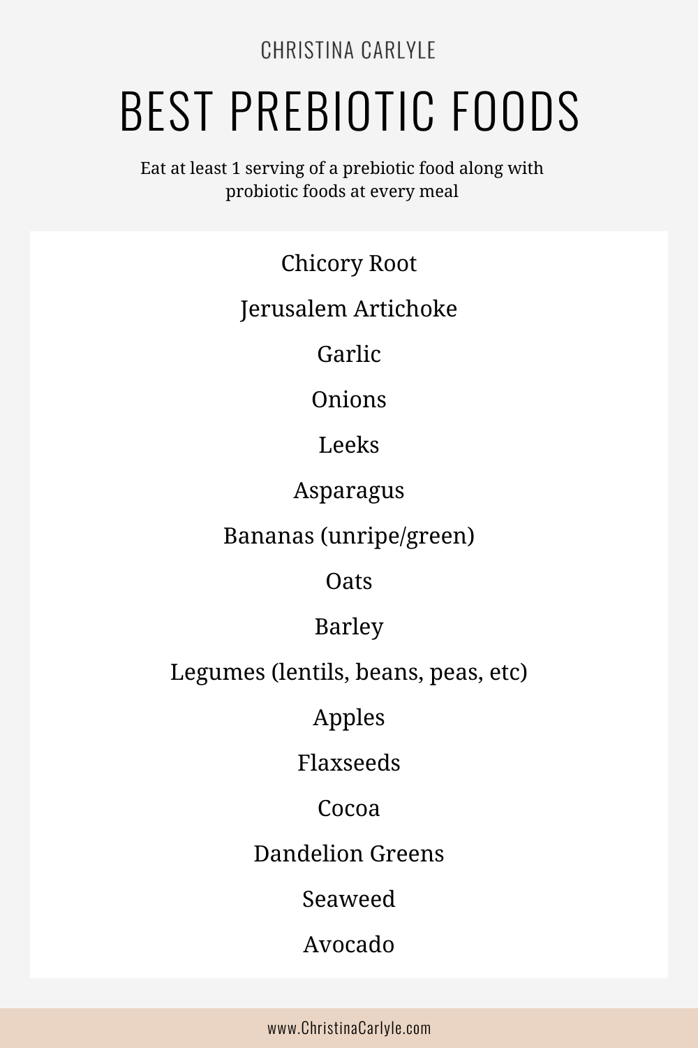A list of foods highest in prebiotic fibers