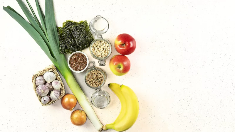 flatlay of prebiotic foods