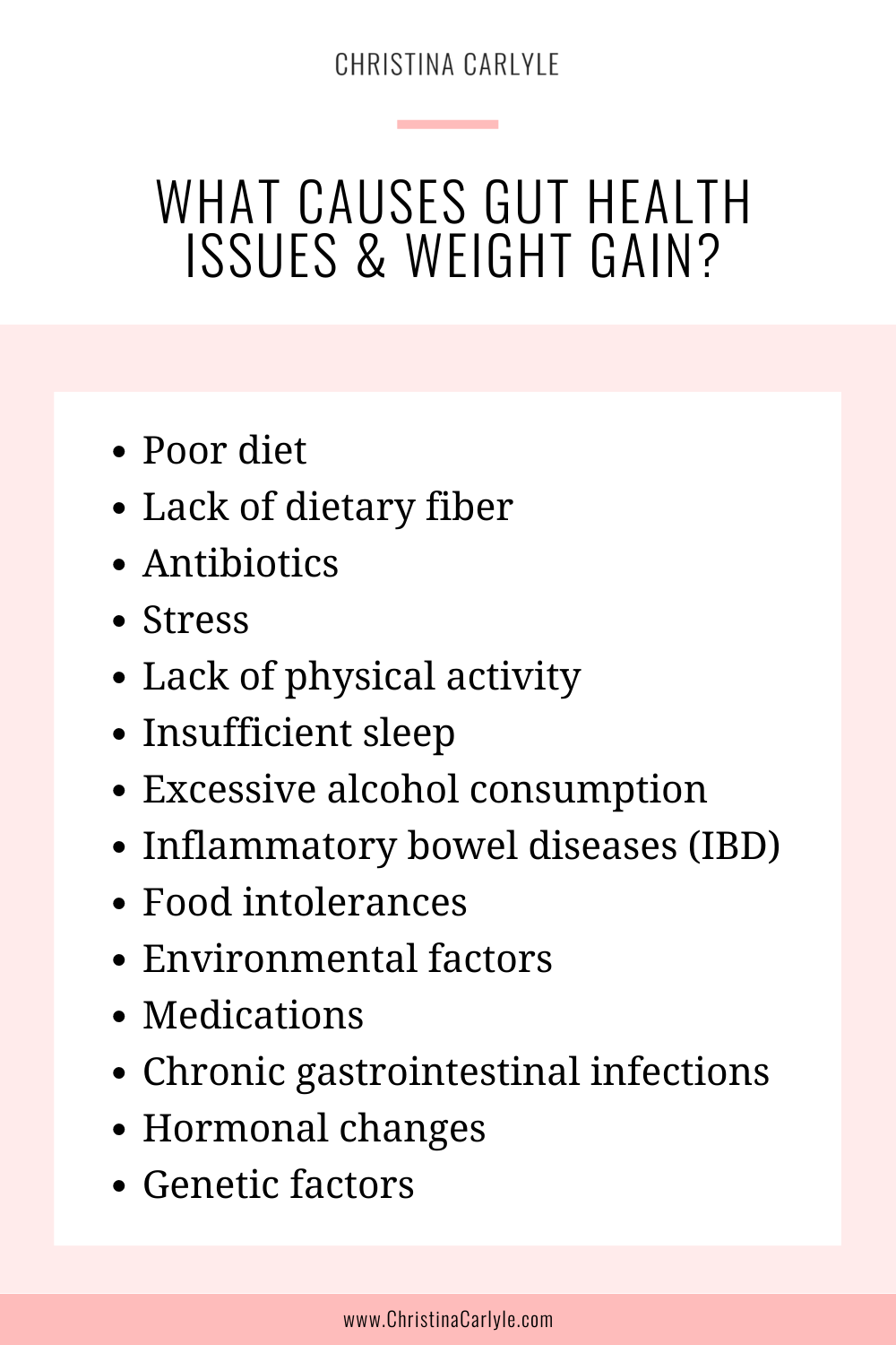 a list of things that can cause Gut Health Issues and Weight Gain