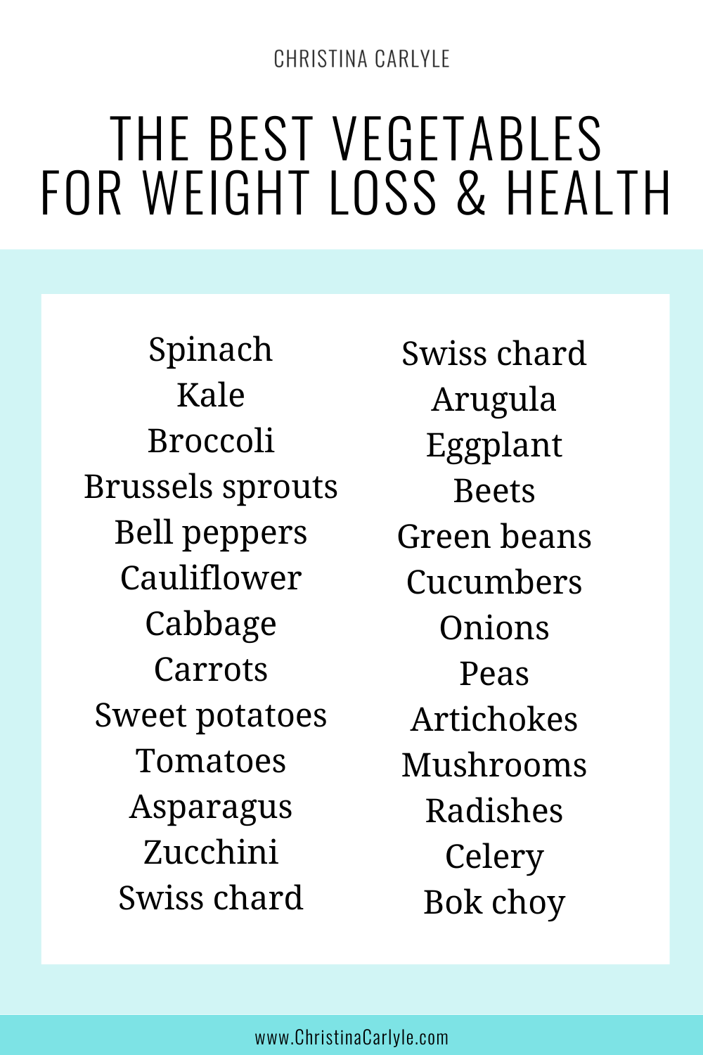 a list of 25 vegetables and text that says the Best Vegetables for Weight Loss and Health