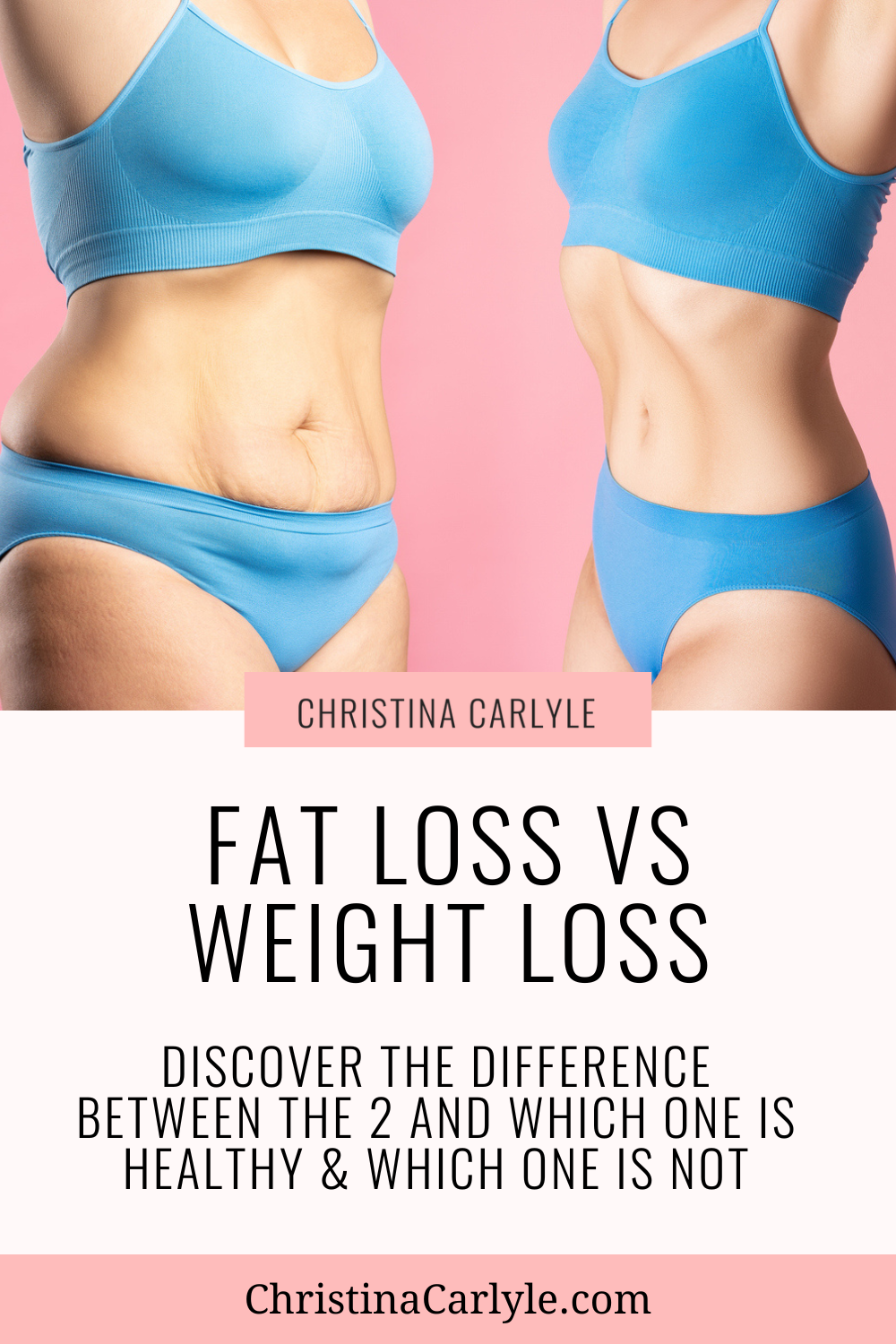 A picture of someone that lose weight and another that lost fat and text that says Fat Loss Vs. Weight Loss