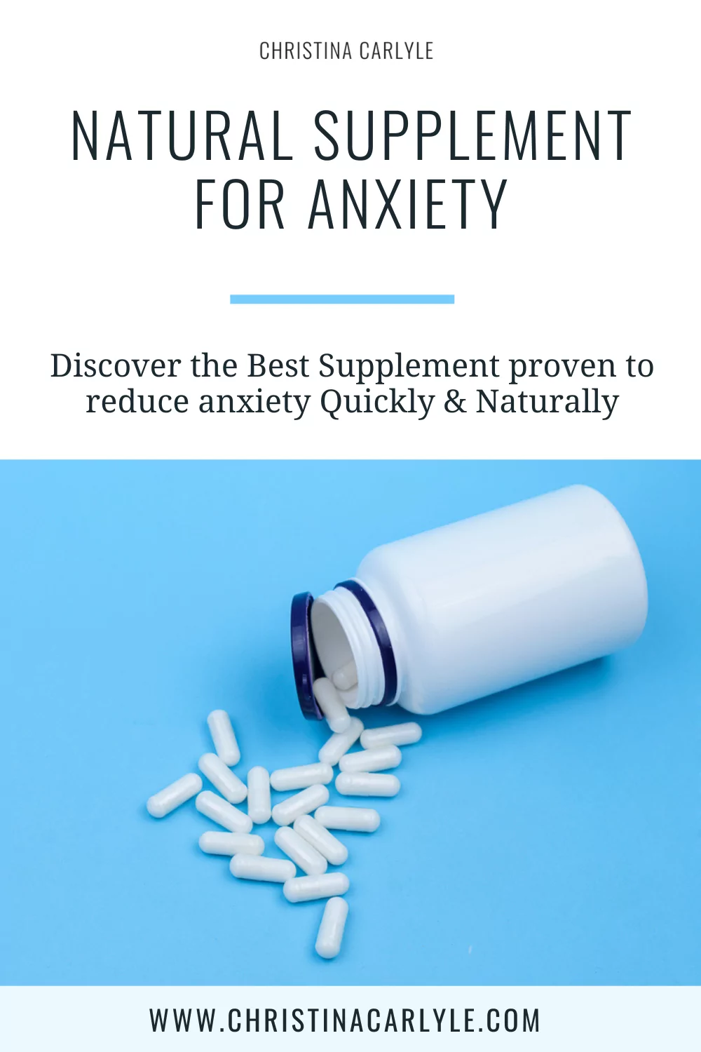 a picture of GABA supplements and a bottle and text that says NATURAL SUPPLEMENT FOR ANXIETY