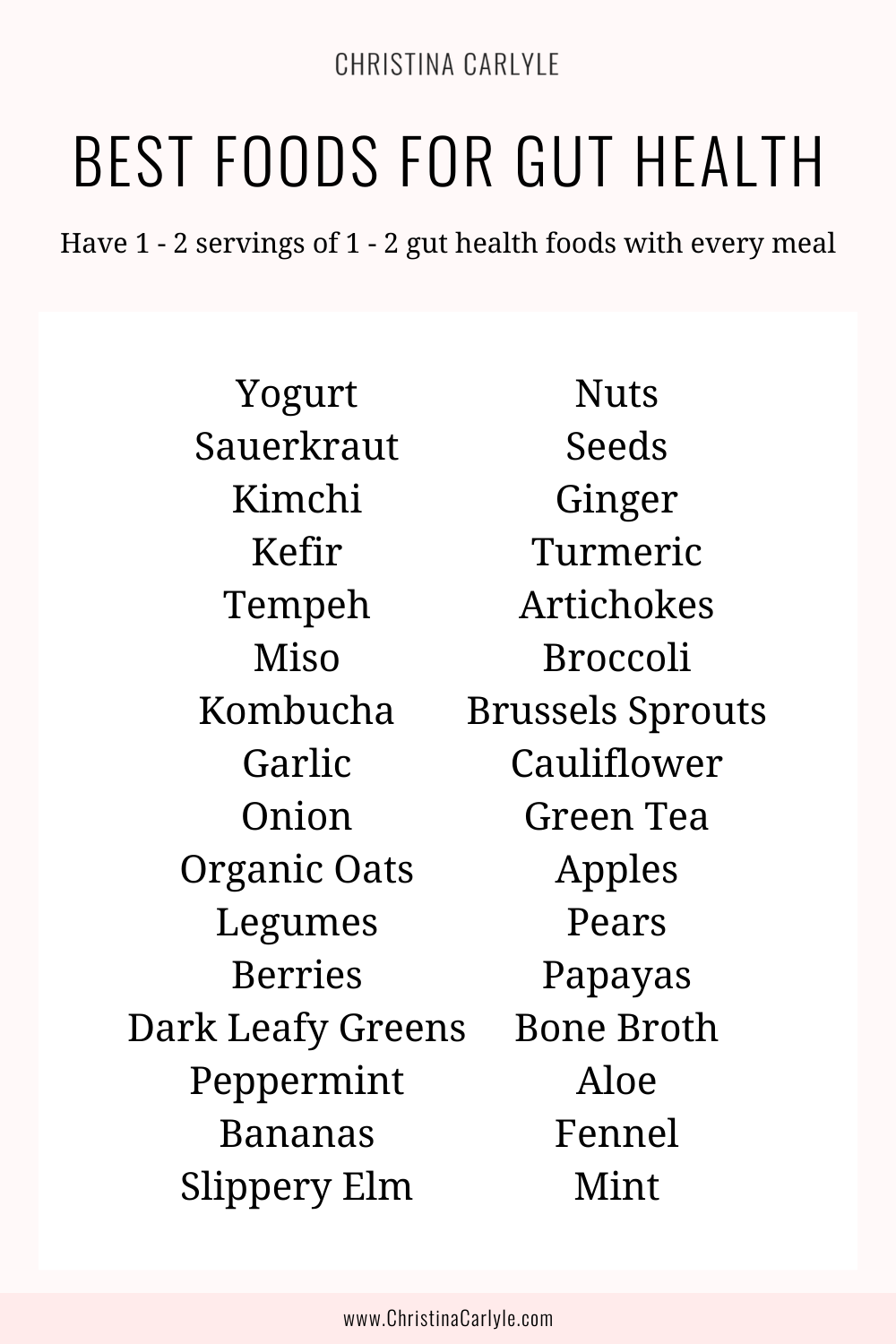a list of the top 30 foods for the gut and text that says Best Foods for Gut Health