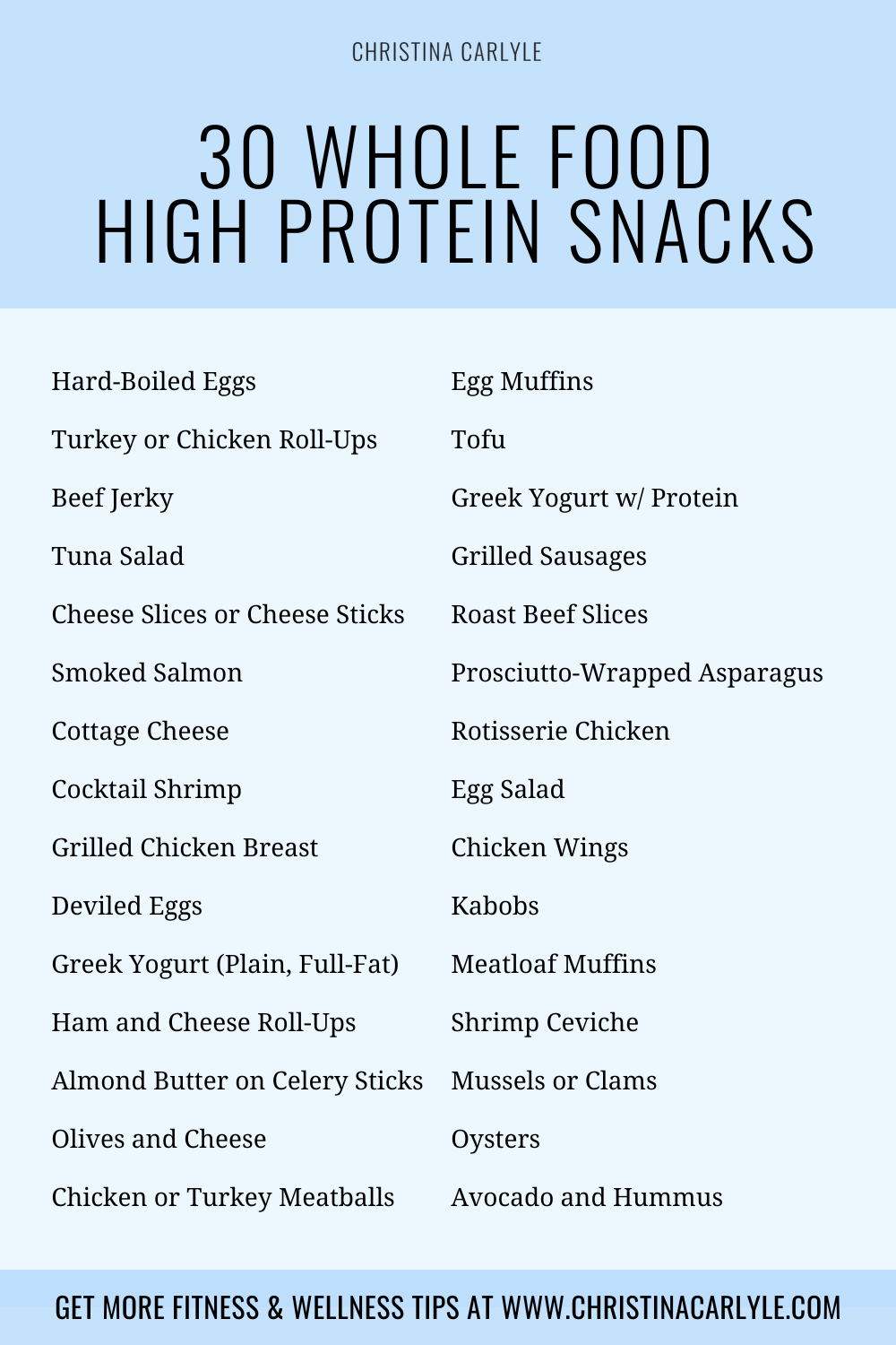 a list of 30 different high protein snack ideas