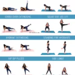text that says Exercises for hip dips and trainer Christina Carlyle demonstrating 10 different hip dip exercises