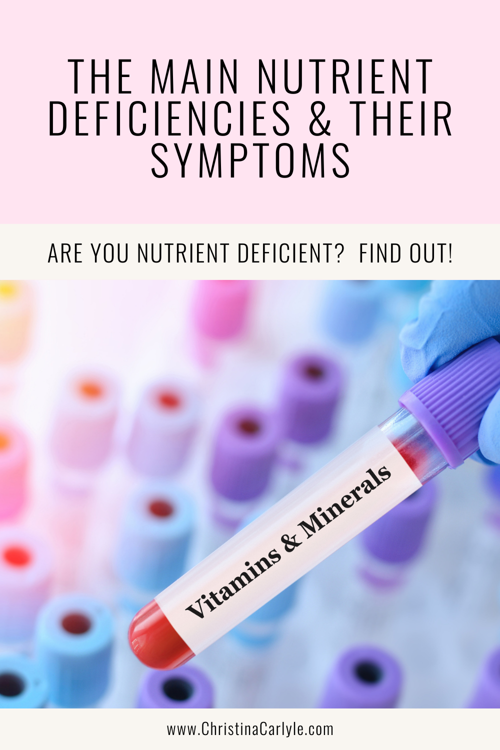 a lab testing for nutrient deficiencies and text that says the Main Nutrient Deficiencies & Their Symptoms