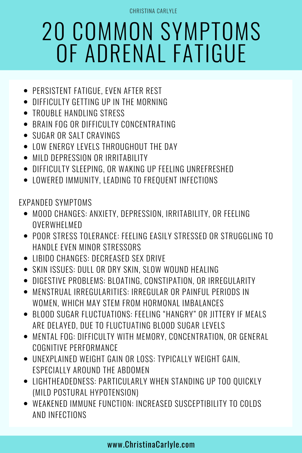a list of 20 common symptoms of adrenal fatigue