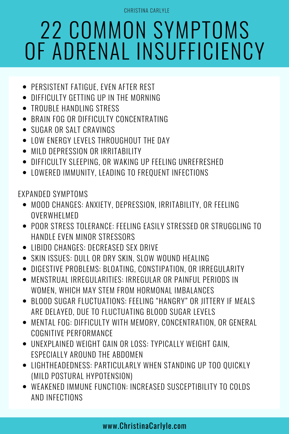 a list of 22 adrenal insufficiency symptoms