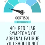 an infographic showing low cortisol and text that says 40+ red flag symptoms of Adrenal Fatigue and Insufficiency you should not ignore
