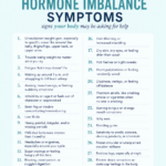 Pinterest pin titled 30 Red Flag Hormone Imbalance Symptoms by Dr. Christina Carlyle with a light teal blue background and a checklist of symptoms including weight gain, fatigue, anxiety, PMS, cravings, bloating, acne, hair shedding, night sweats, phantom smells, burning tongue, restless legs, and joint pain.