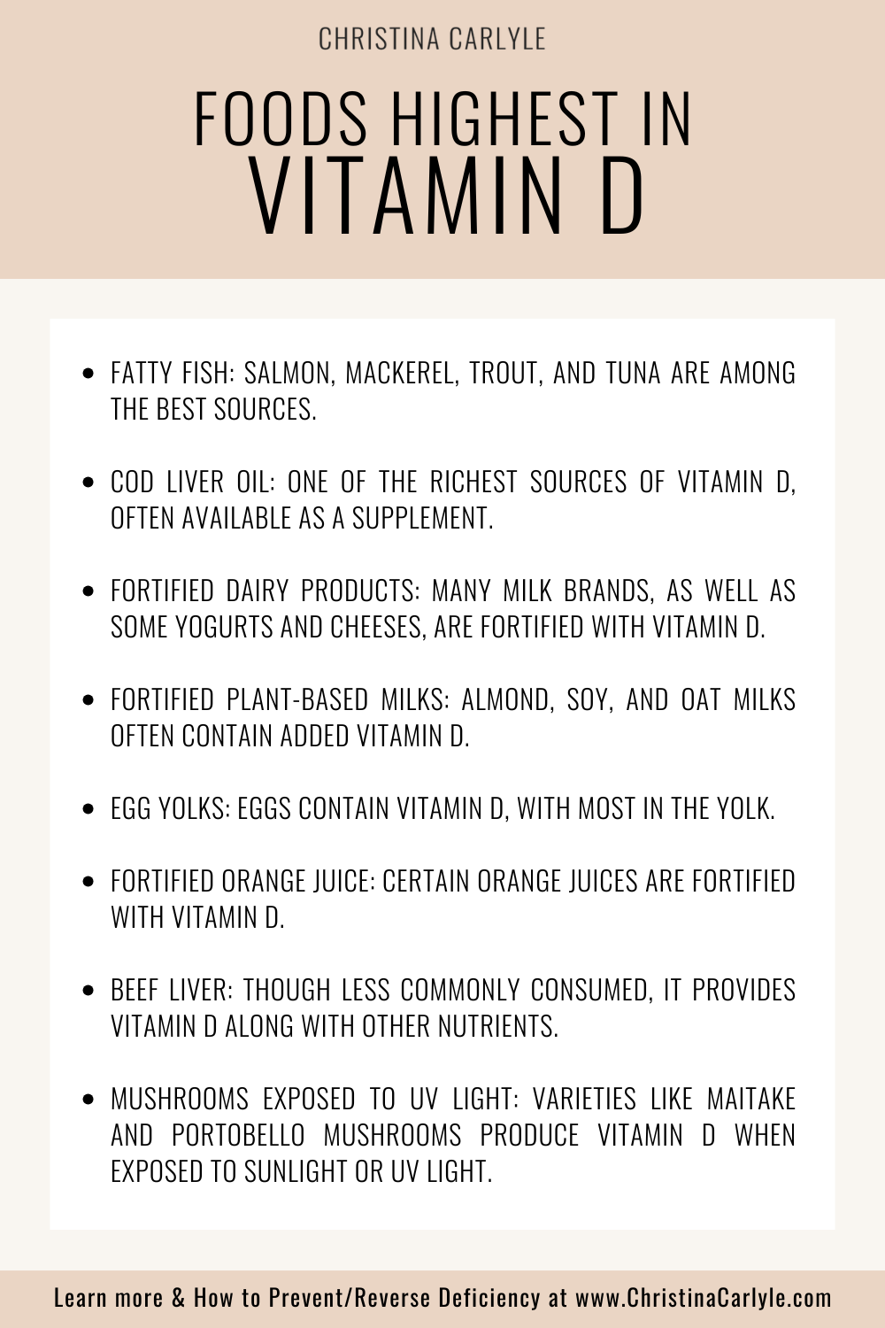 an infographic with a list of Foods Highest in Vitamin D