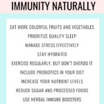 text that says 10 EASY WAYS TO BOOST IMMUNITY NATURALLY and a list of ten tips