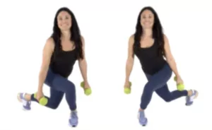trainer Christina Carlyle doing a Curtsey Lunge Butt Exercise
