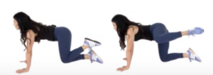 trainer Christina Carlyle doing a Fire Hydrant Pulse Butt Exercise 