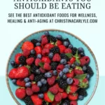 A bowl of mixed berries and text that says 20 Foods Highest in Antioxidants
