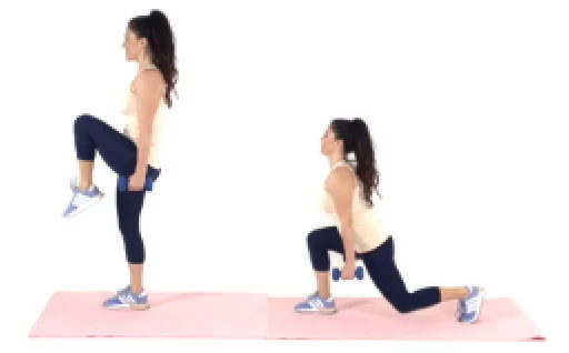 Knee Up Lunge leg exercise - Christina Carlyle Knee Up Lunge leg exercise being done by trainer Christina Carlyle