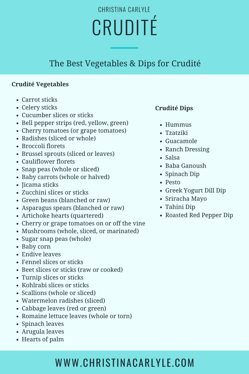 Lists of the Best Vegetables & Dips for Crudité