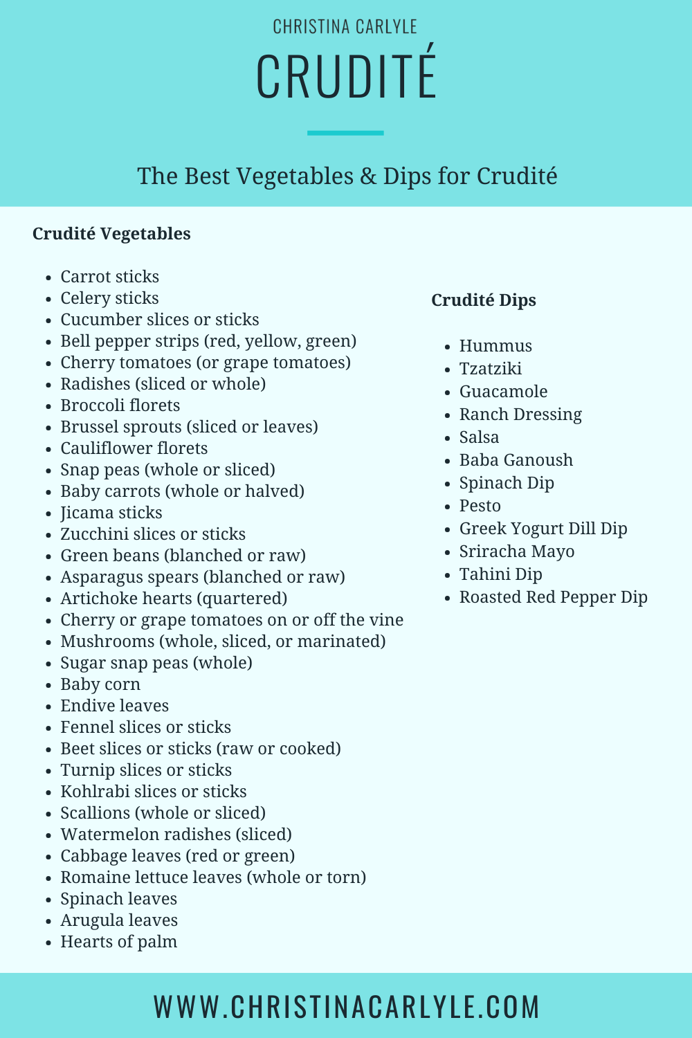 Best Vegetables & Dips for Crudité Lists of the best vegetables and dips for crudité