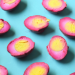 Pickled Eggs on a blue background