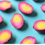 Pickled Eggs on a blue background