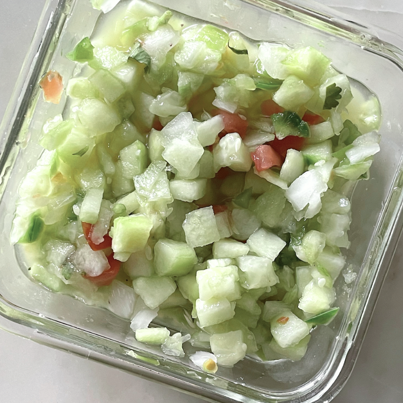 Cucumber Salsa cucumber salsa with peeled cucumbers and onions