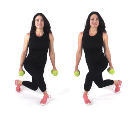 Curtsey lunge exercise Christina Carlyle doing a curtsey lunge exercise