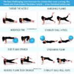 Text that says Challenging ab exercises and trainer Christina Carlyle demonstrating 8 advanced core exercises