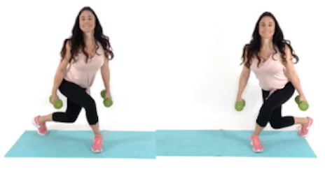 Curtsey Lunge Thigh Exercise for thin thighs being done by Christina Carlyle