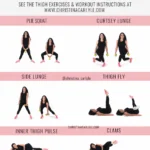 Text that says Inner Thigh Exercises and trainer Christina Carlyle demonstrating 6 different inner thigh exercises