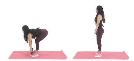 Trainer Christina Carlyle doing a functional dead lift exercise