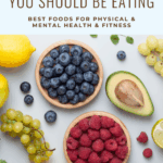 Flat lay of functional foods including blueberries, raspberries, avocado, lemon, grapes, kiwi, and bell pepper on a light background. Text reads “Functional Foods – Best Foods for Physical & Mental Health & Wellbeing by Dr. Christina Carlyle.”