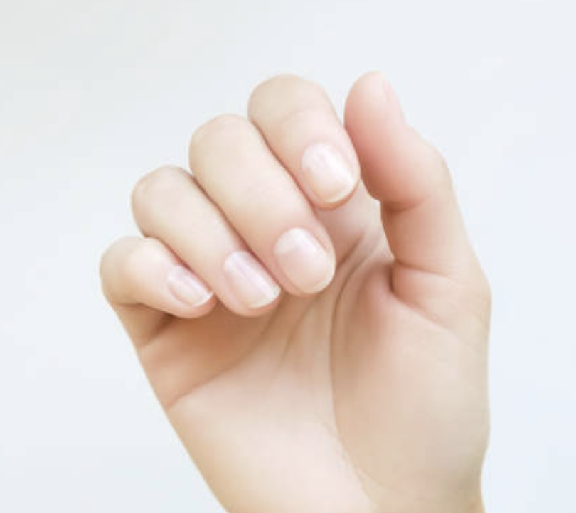 Fingers with pale nail beds that may signal anemia, low circulation, or nutrient deficiency.