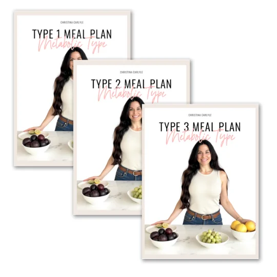 a picture of the 3 metabolic type meal plan covers with Nutritionist Christina Carlyle