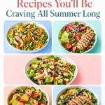 Pinterest pin for 5 summer salad recipes featuring five colorful healthy salads in a collage with the Dr. Christina Carlyle logo and text promoting fresh summer salad ideas