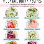 Pinterest pin for 8 healthy mocktail drink recipes featuring alcohol-free drinks made with fresh fruit, herbs, citrus, cucumber, sparkling water, and real ingredients from Dr. Christina Carlyle.