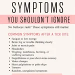 Pinterest pin for Dr. Christina Carlyle about tick bite symptoms you shouldn’t ignore, featuring a clean pink and cream design with a list of common symptoms after a tick bite, including fatigue, brain fog, joint pain, headaches, tingling, vision changes, heart palpitations, tremors, and unexplained symptoms.