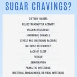 Pinterest pin for “What Causes Sugar Cravings?” featuring a soft blue wellness infographic design with the Dr. Christina Carlyle logo, a centered headline, a list of common root causes, and a call to learn more at ChristinaCarlyle.com.